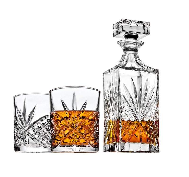 Lefonte Whiskey Decanter Set with 2 Old Fashioned Whisky Glasses for Liquor Scotch Bourbon or Wine - Irish Cut - Image 1